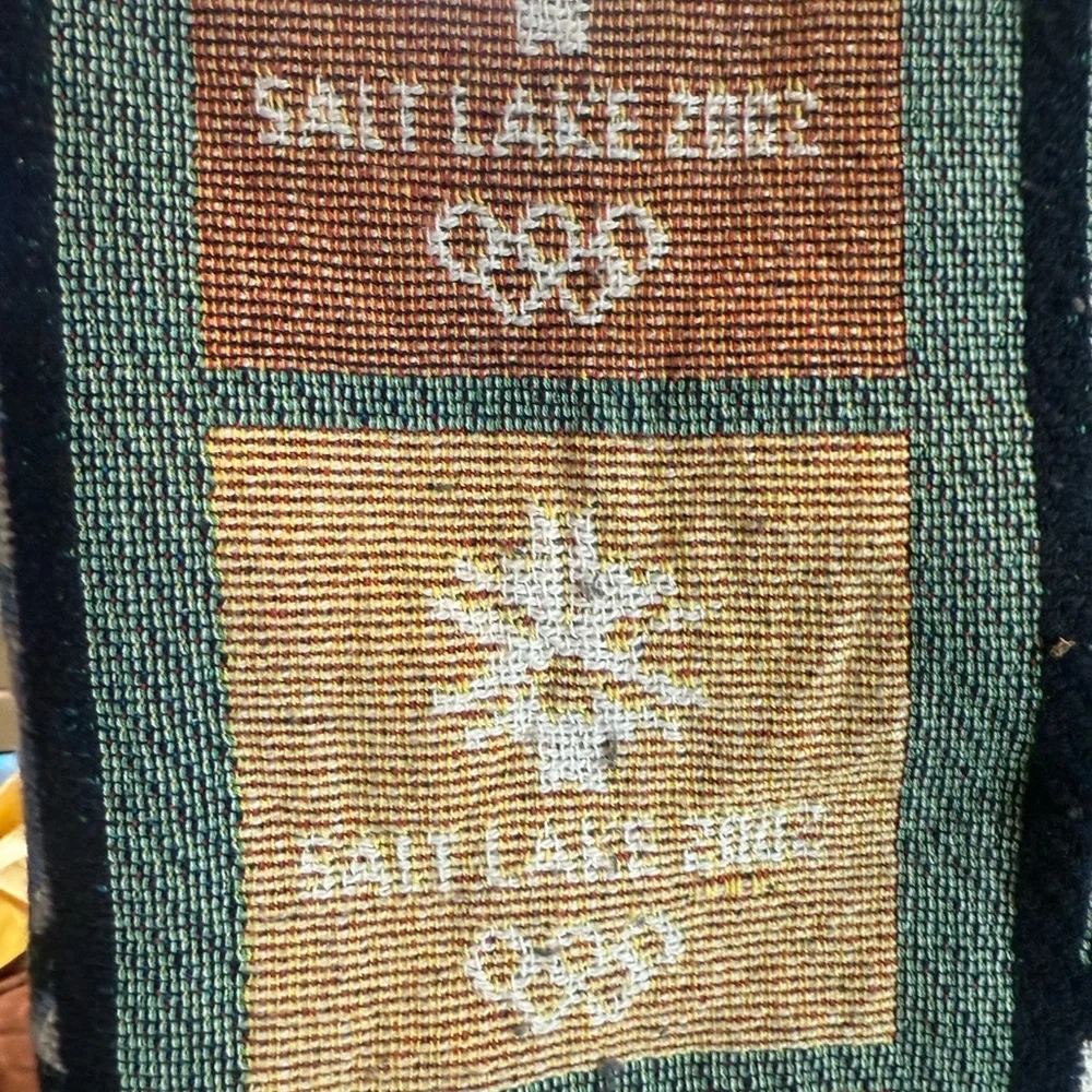 Salt Lake 2002 Olympic Commemorative Throw Blanket - Green, Blue, Cream